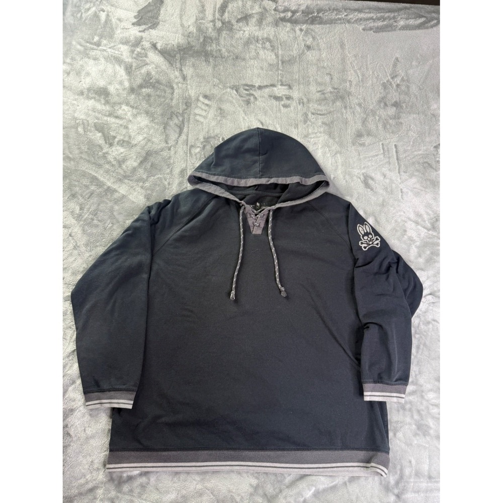 Psycho Bunny Skull And Crossbones Hoodie Mens 2X Black Long Sleeve Graphic Print